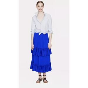 Juan Carlos Obando x J Crew Magdalena Skirt Silk Ruffle Midi Blue Size 8
